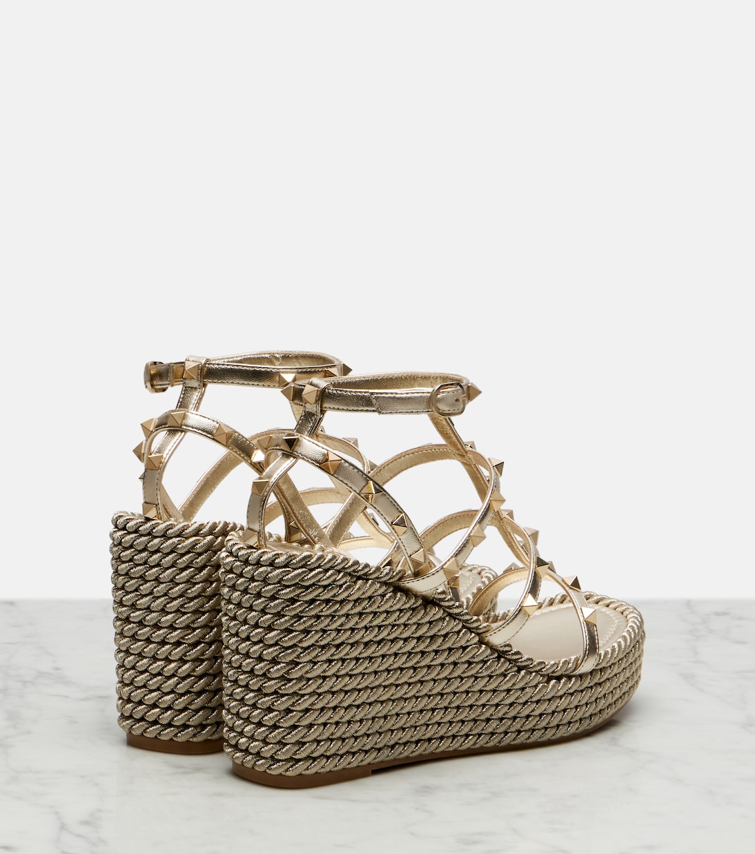 Rockstud Torchon leather wedge espadrilles | Valentino Garavani