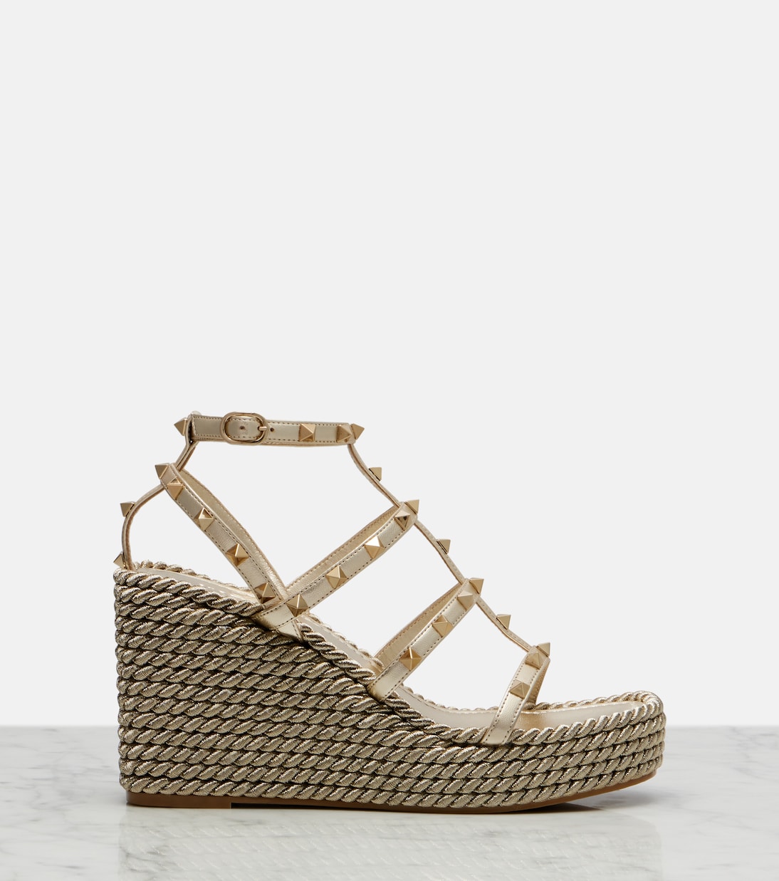 Rockstud Torchon leather wedge espadrilles | Valentino Garavani