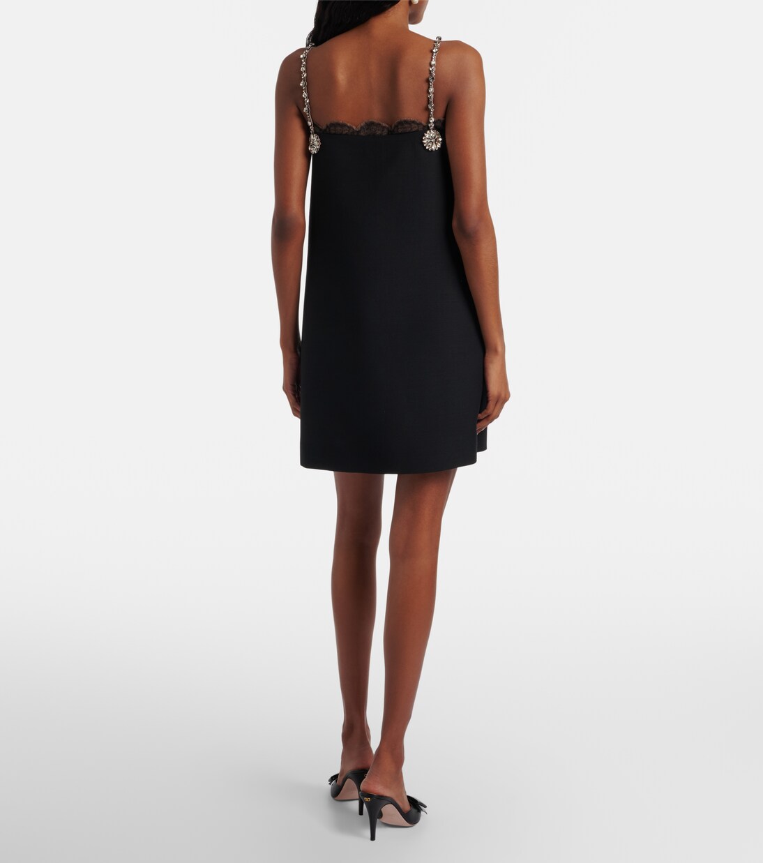 Crepe Couture embellished lace-trimmed minidress | Valentino