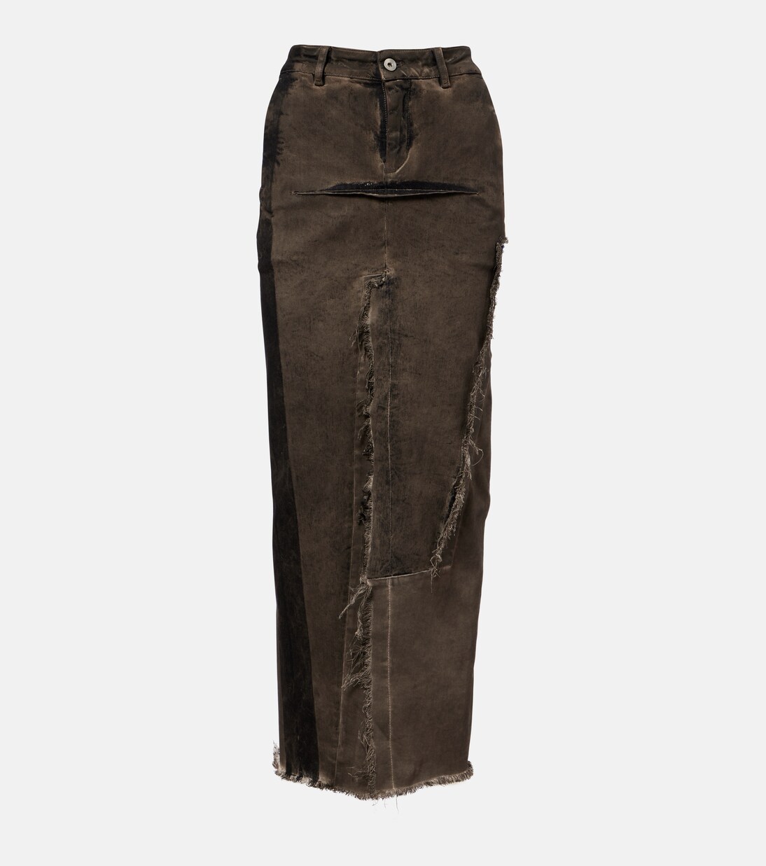 Sliced distressed denim midi skirt | Rick Owens