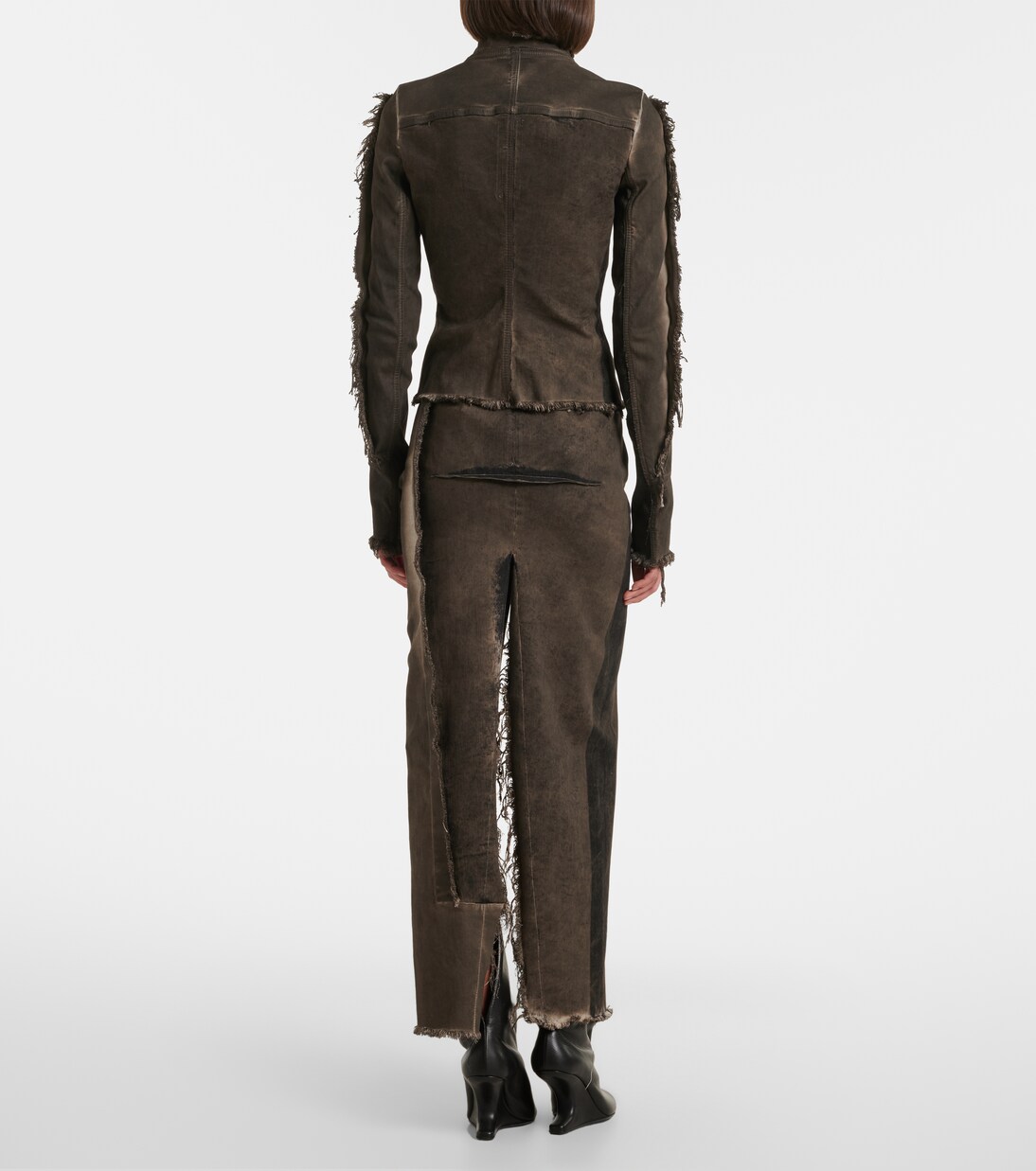 Sliced distressed denim midi skirt | Rick Owens