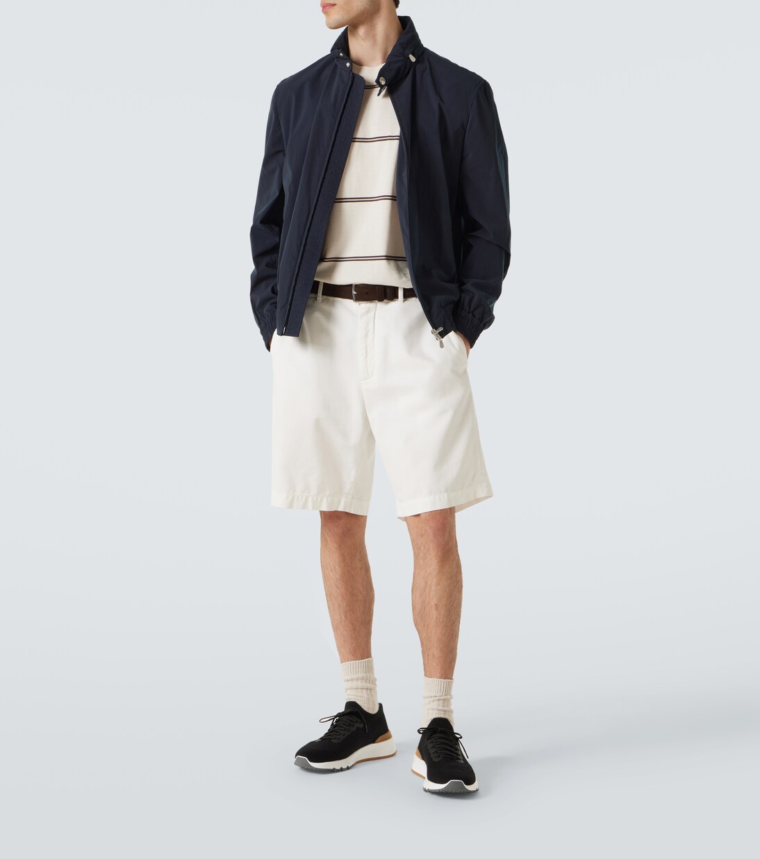 Leather-trimmed knit sneakers | Brunello Cucinelli