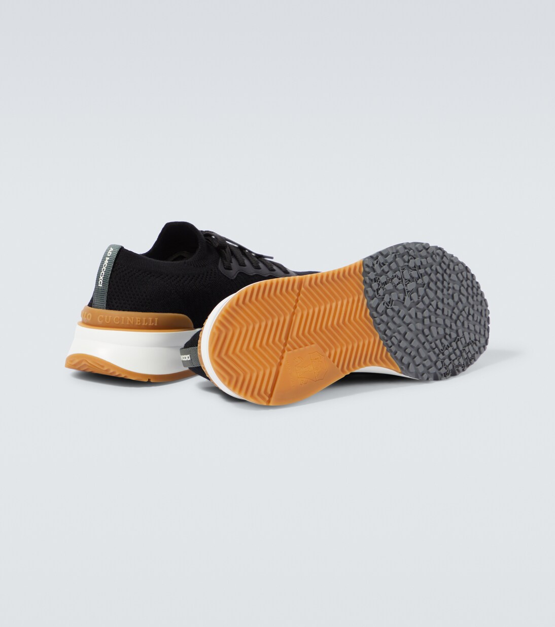 Leather-trimmed knit sneakers | Brunello Cucinelli