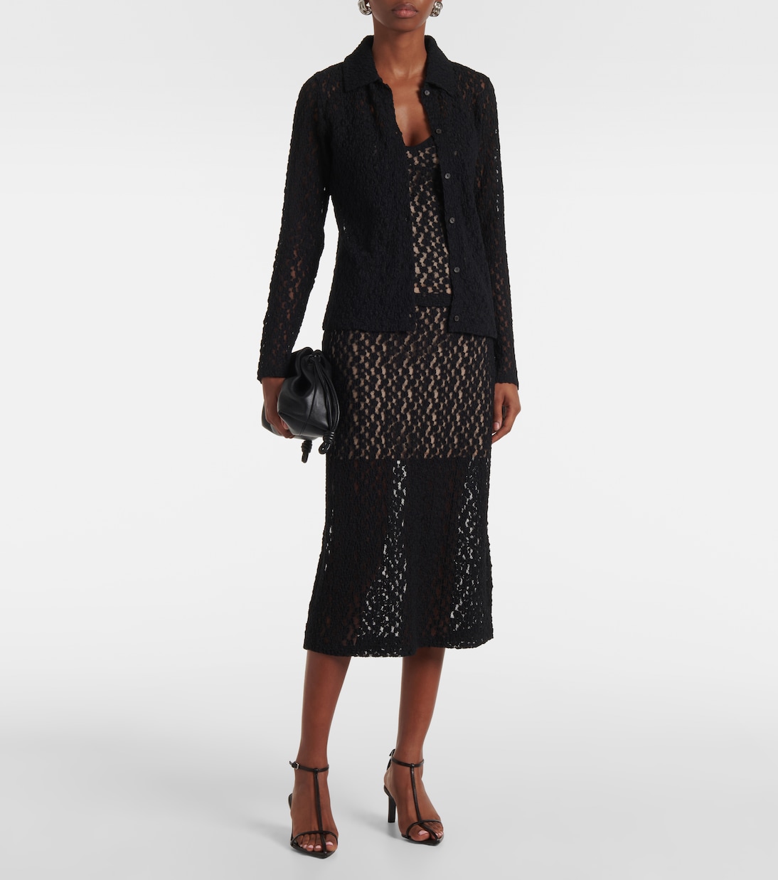 Floral sheer smocked lace midi skirt | Vince