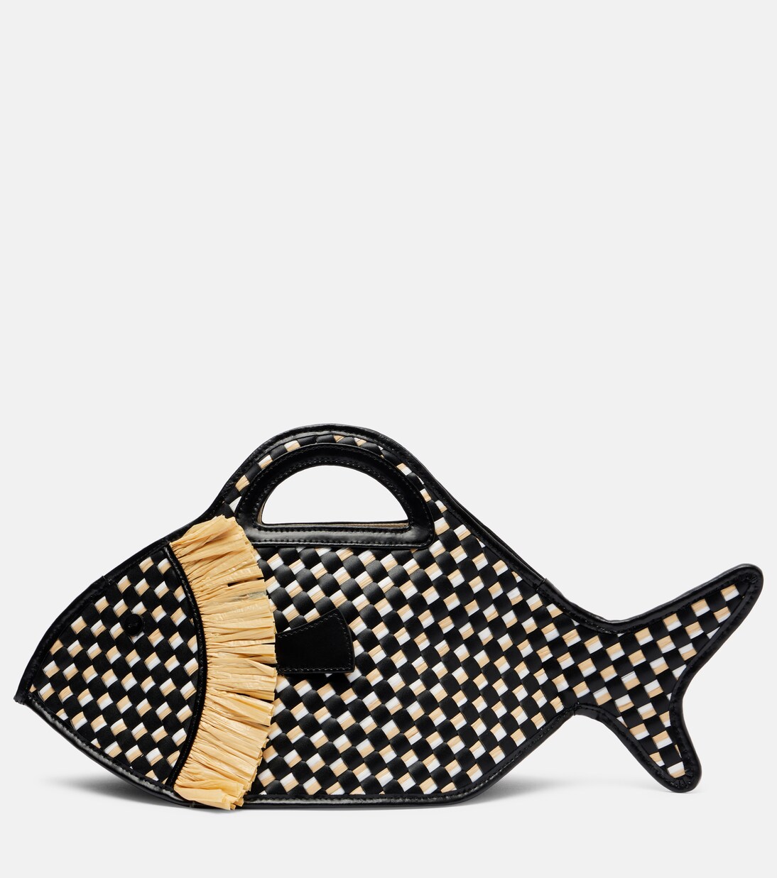 Cleo leather and raffia basket bag | Staud