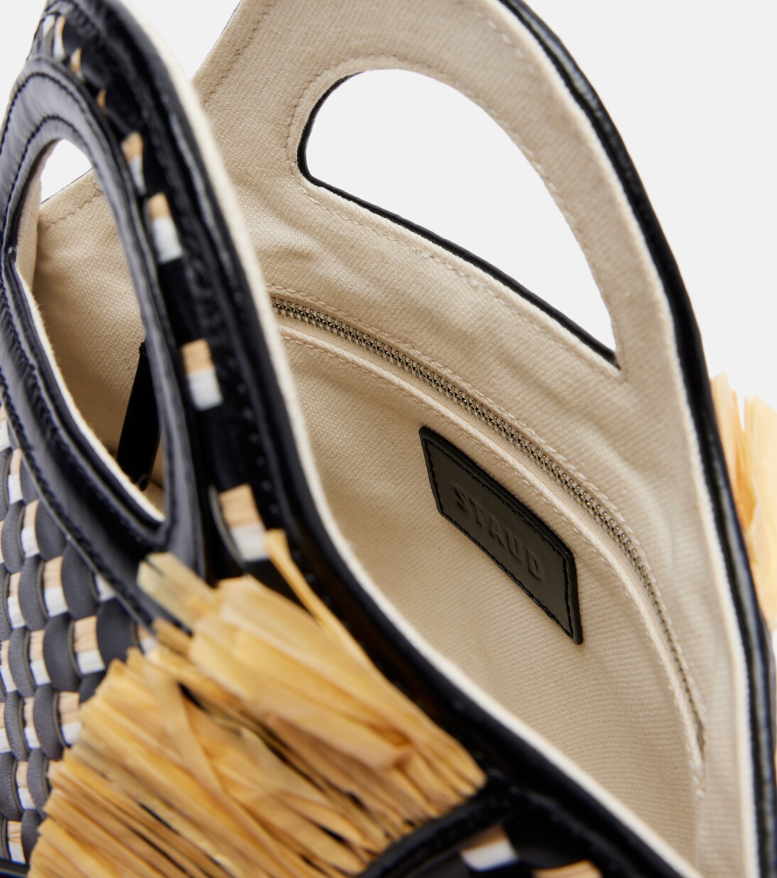 Cleo leather and raffia basket bag | Staud