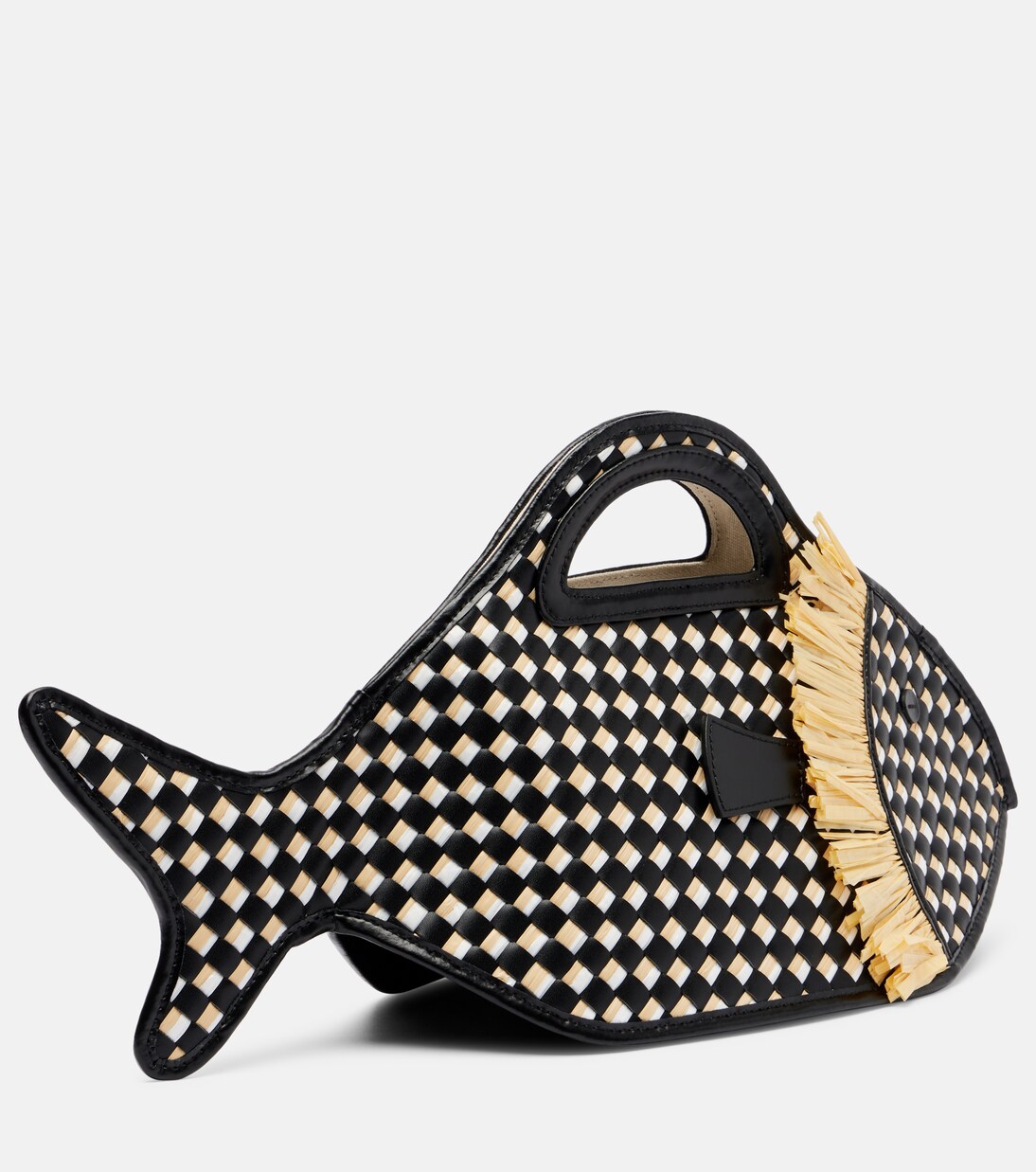 Cleo leather and raffia basket bag | Staud