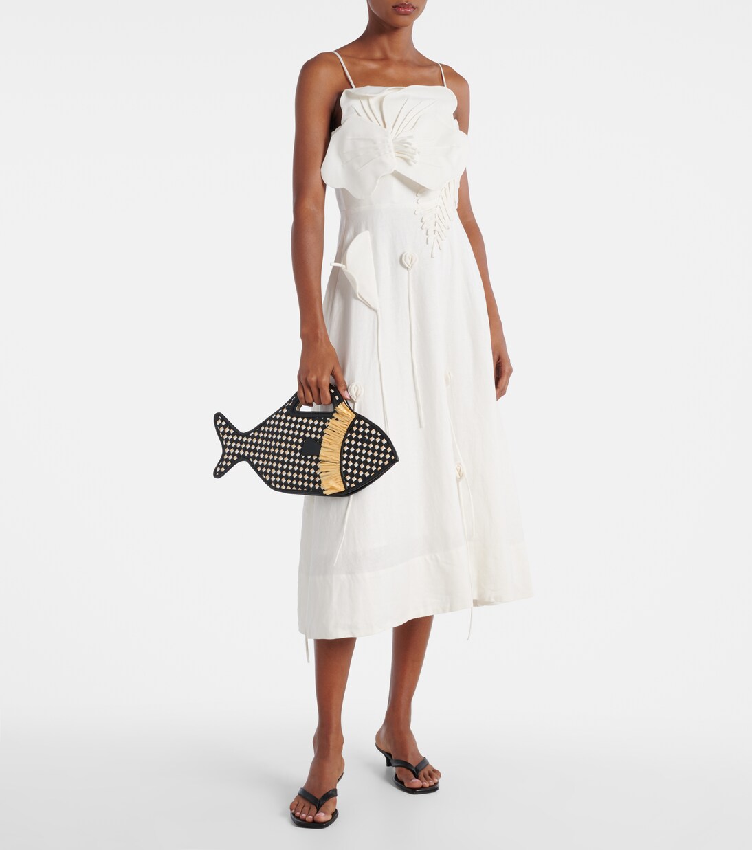 Cleo leather and raffia basket bag | Staud