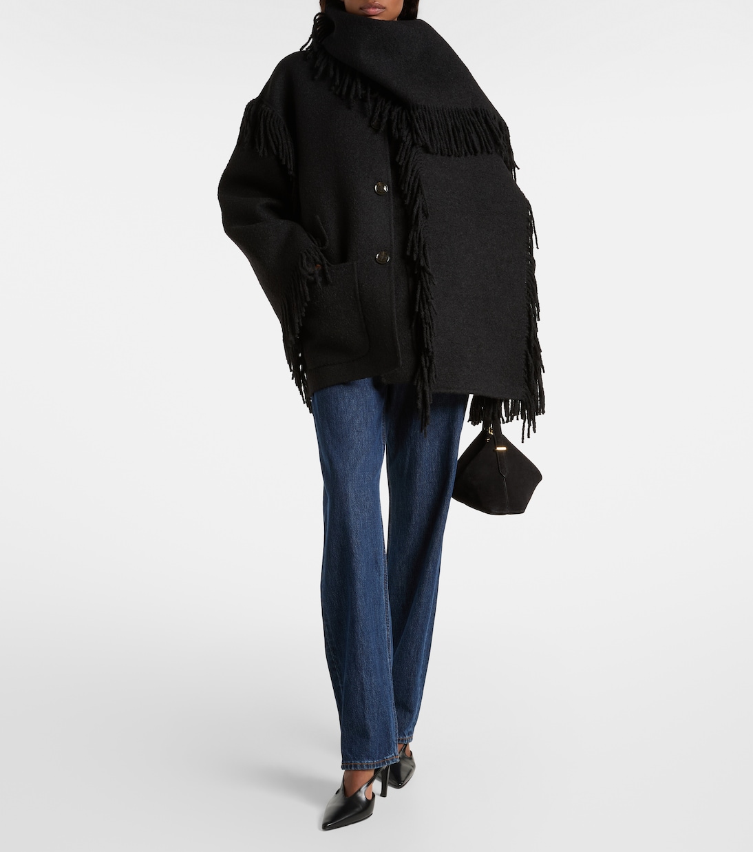 Fringed scarf-detail wool-blend jacket | Toteme