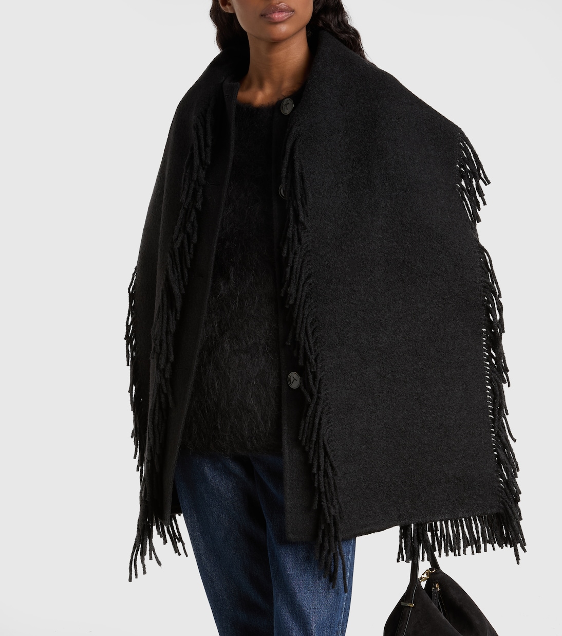 Fringed scarf-detail wool-blend jacket | Toteme