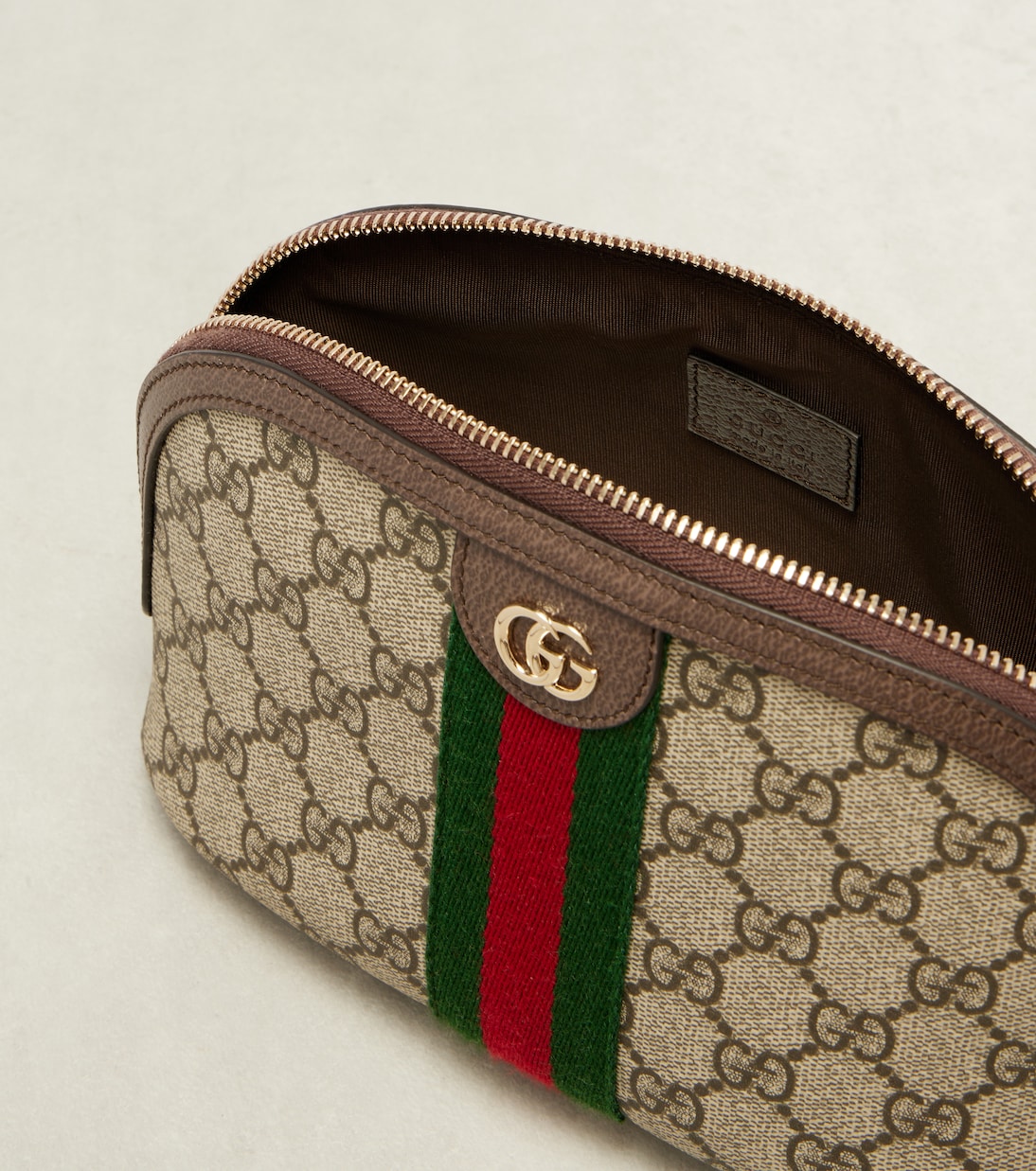 Ophidia Small leather-trimmed makeup bag | Gucci