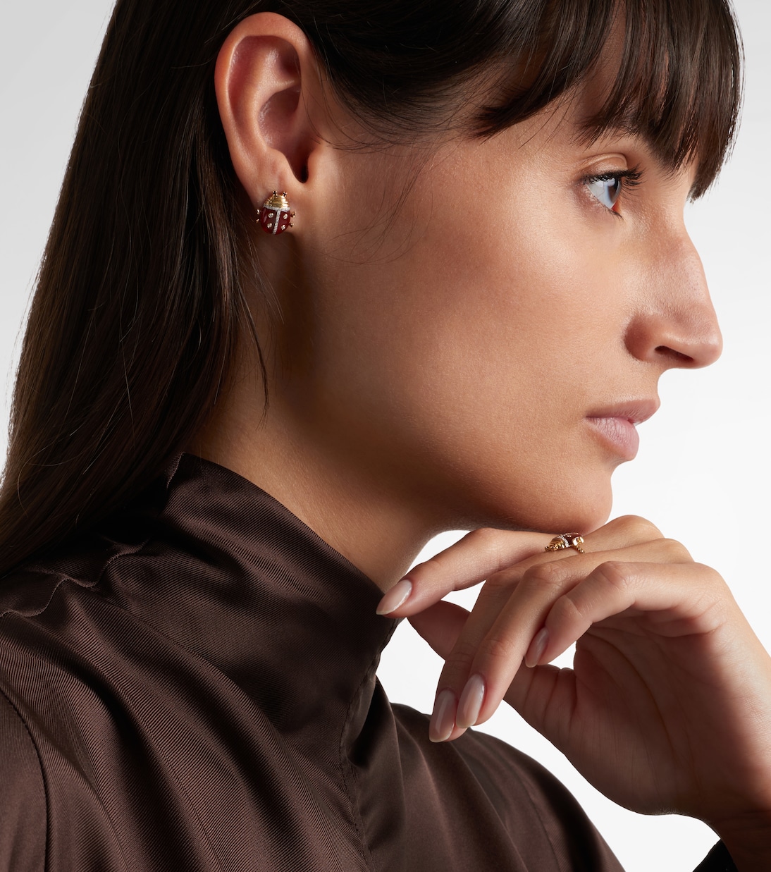 Boucles d'oreilles Coccinelle en or 9 ct, agate et diamants | Yvonne Léon