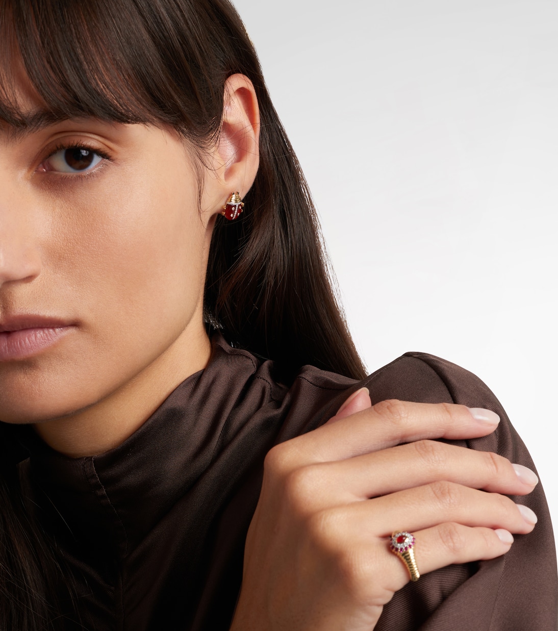 Boucles d'oreilles Coccinelle en or 9 ct, agate et diamants | Yvonne Léon