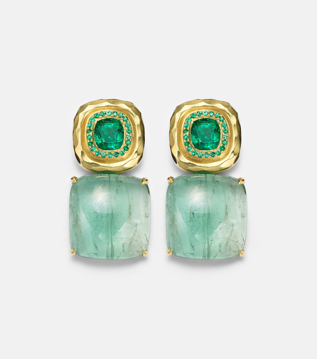 Ohrringe Double Orbit aus 18kt Gelbgold mit Smaragden und Turmalin | Octavia Elizabeth