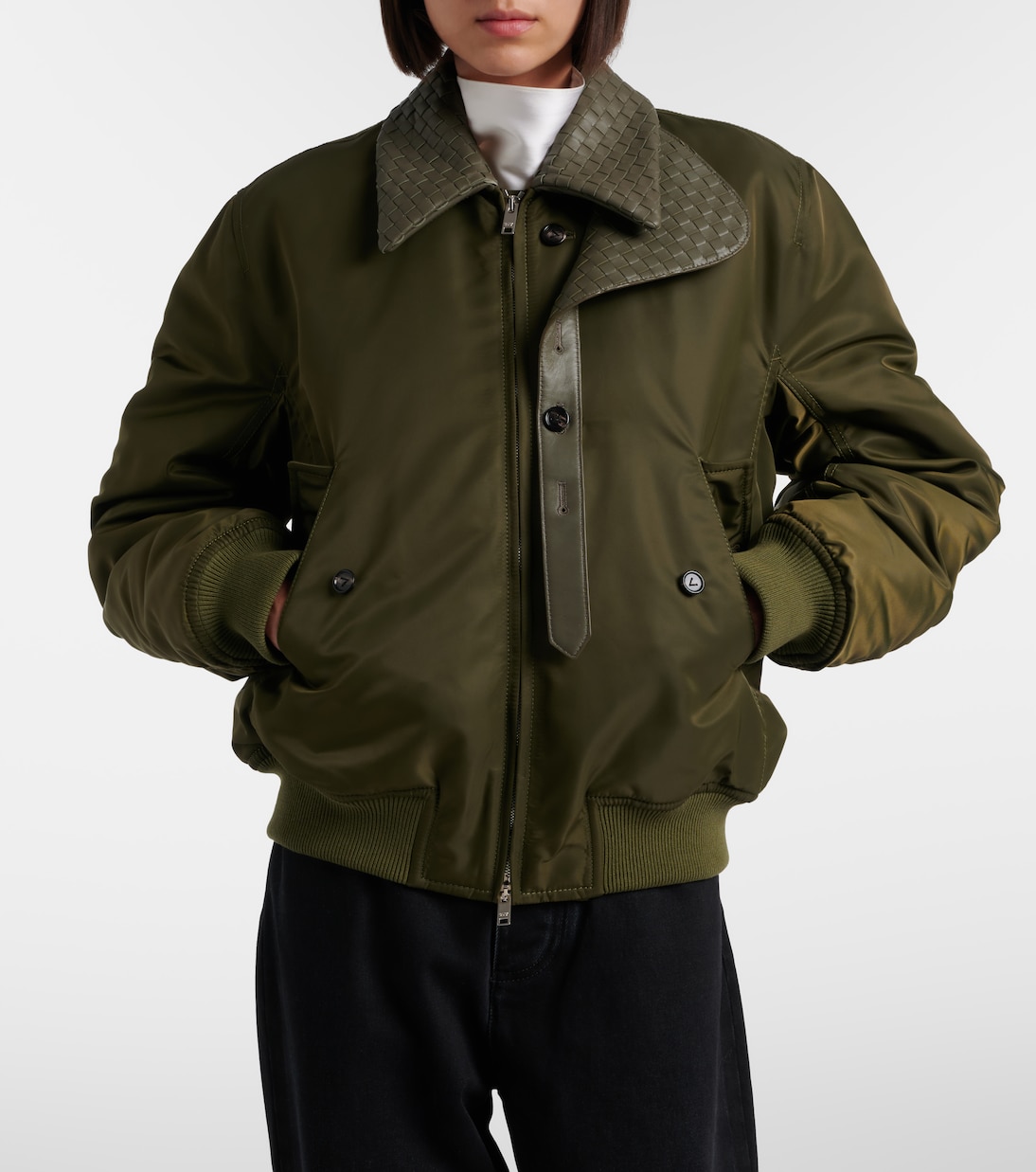 Bomberjacke Intrecciato mit Leder | Bottega Veneta