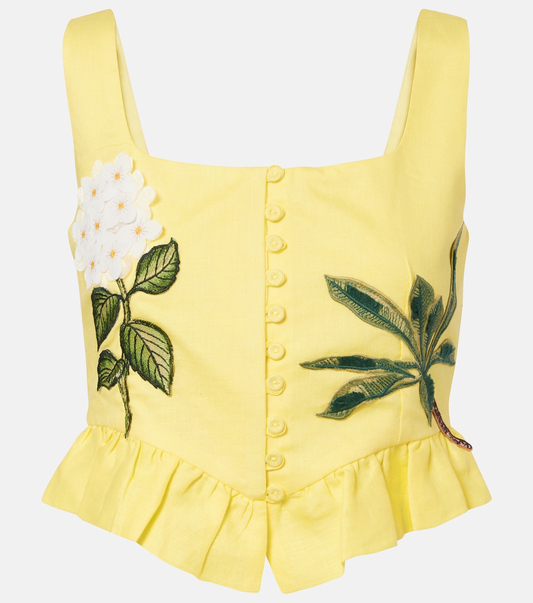 Eslabón floral-appliqué linen crop top | Agua by Agua Bendita