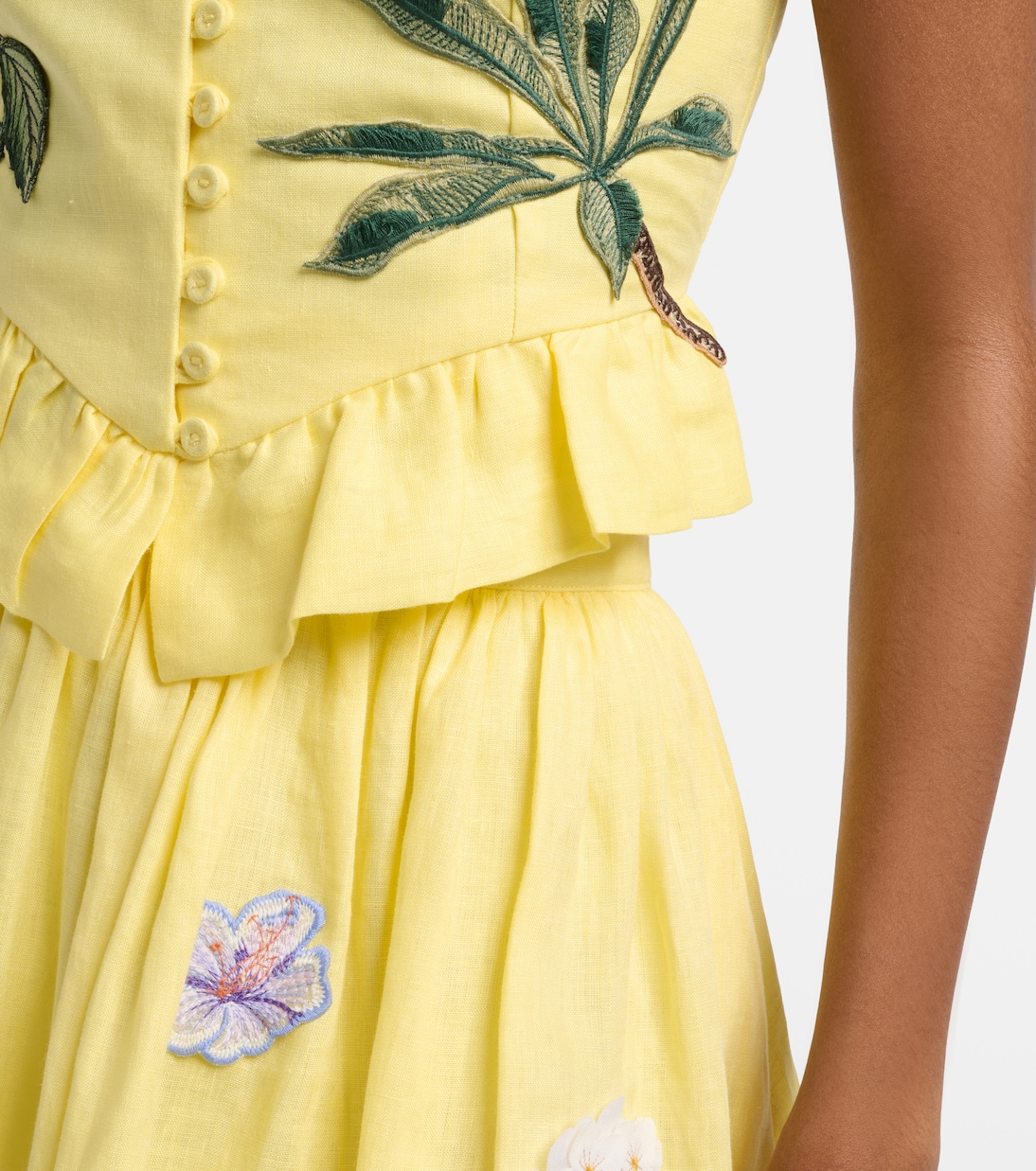 Eslabón floral-appliqué linen crop top | Agua by Agua Bendita