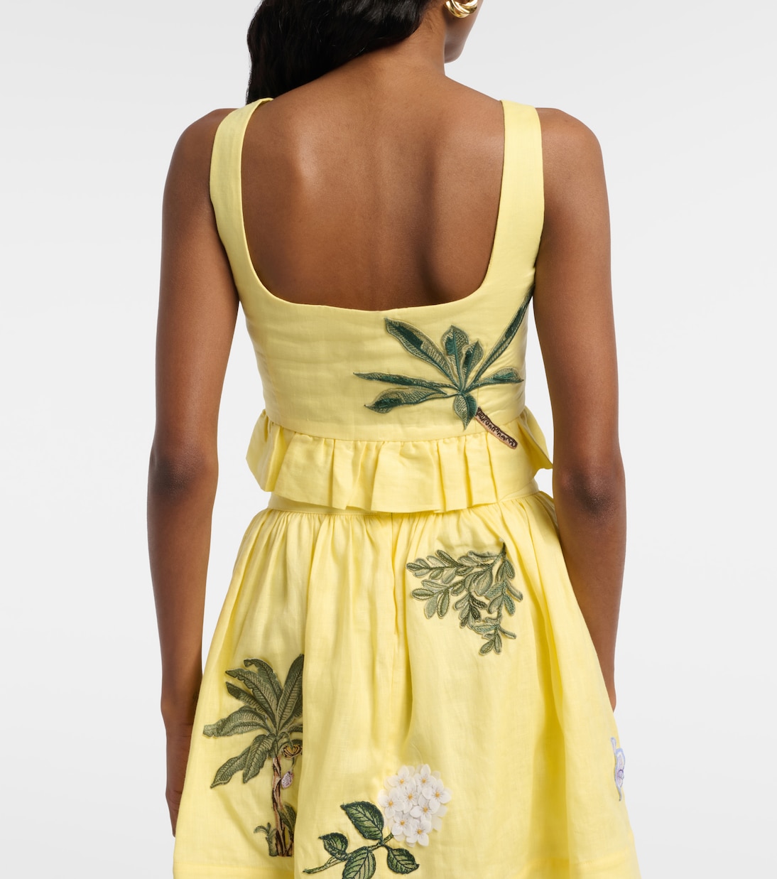 Eslabón floral-appliqué linen crop top | Agua by Agua Bendita