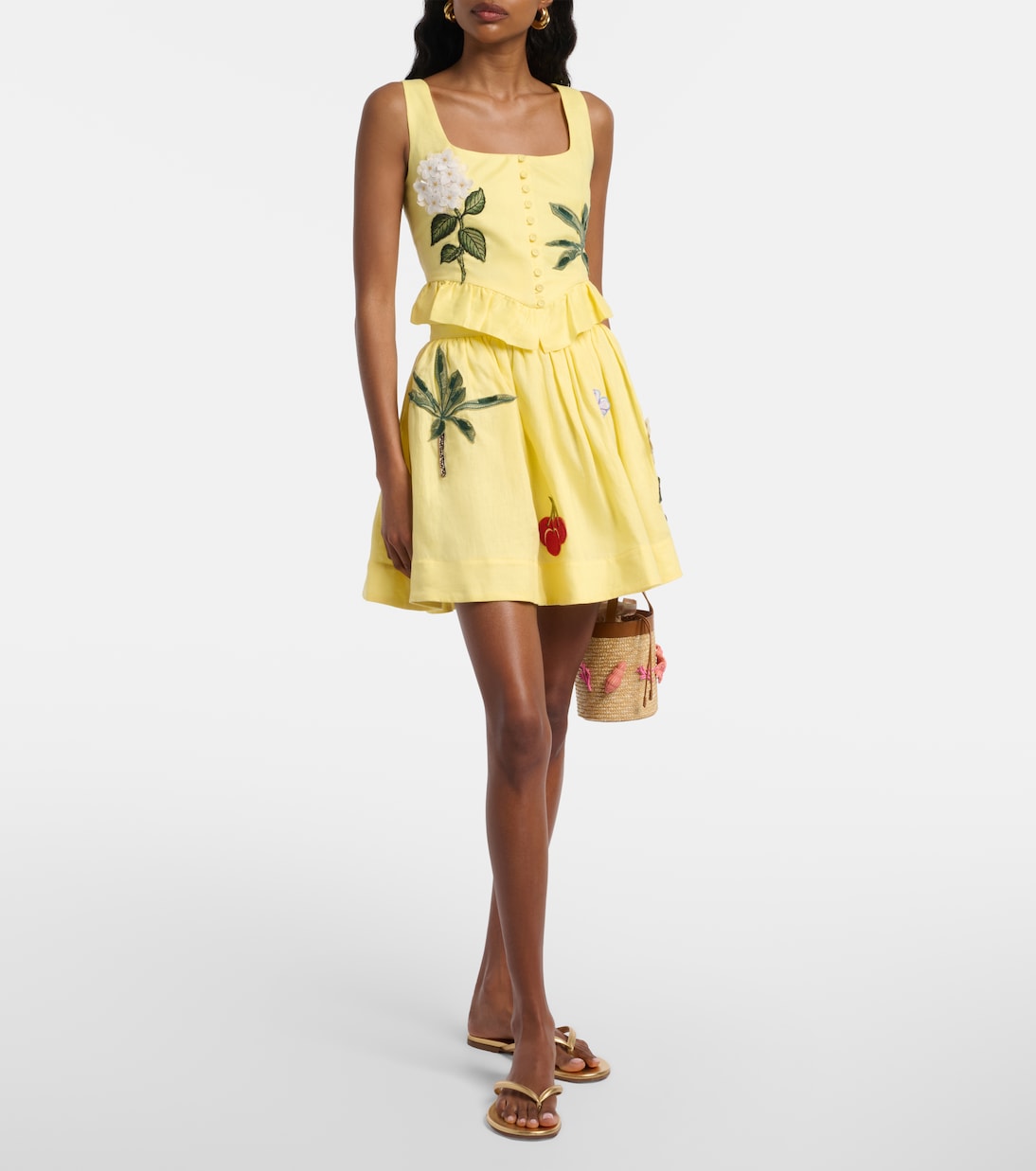 Eslabón floral-appliqué linen crop top | Agua by Agua Bendita