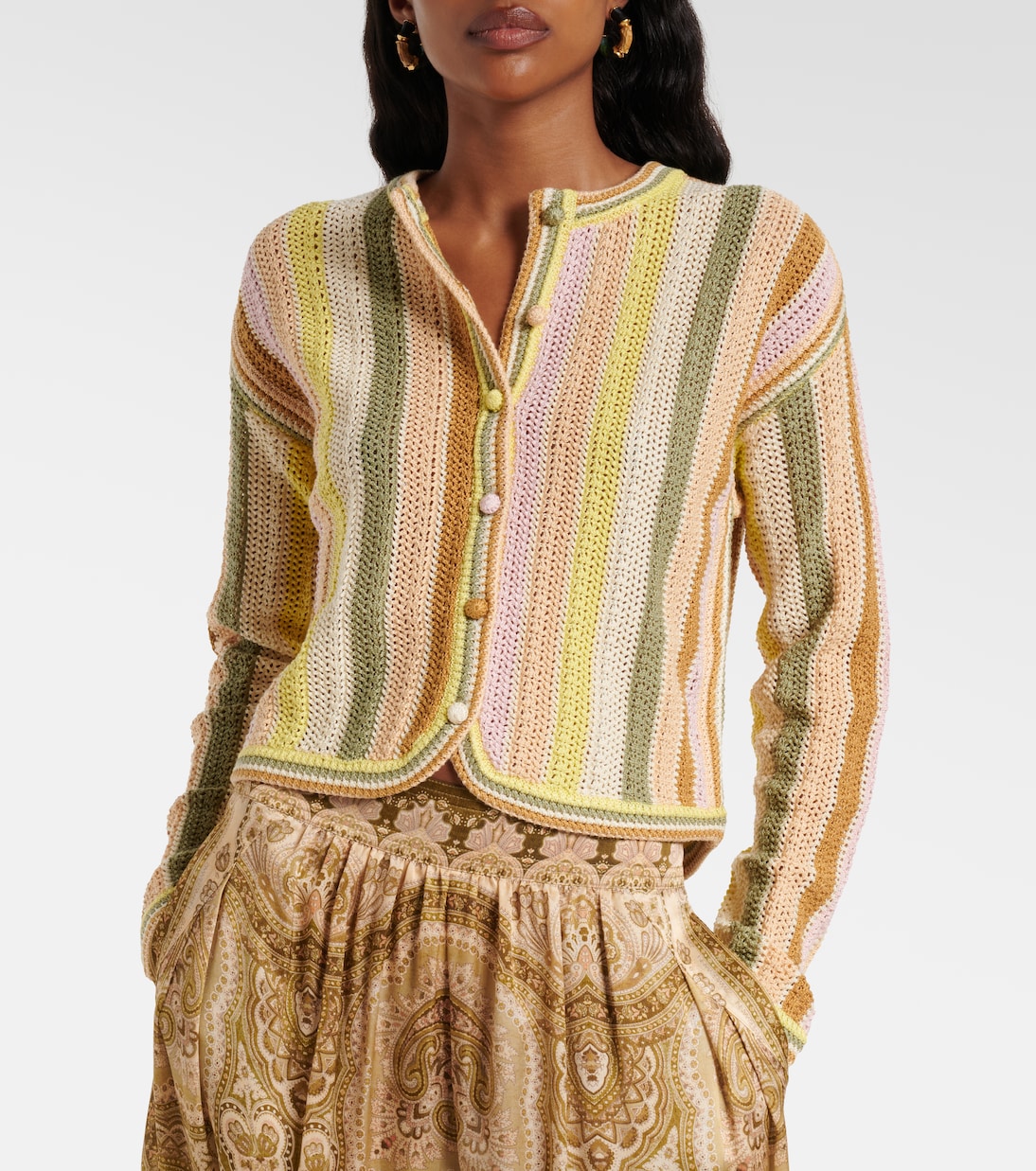 Indra striped crochet cotton cardigan | Zimmermann