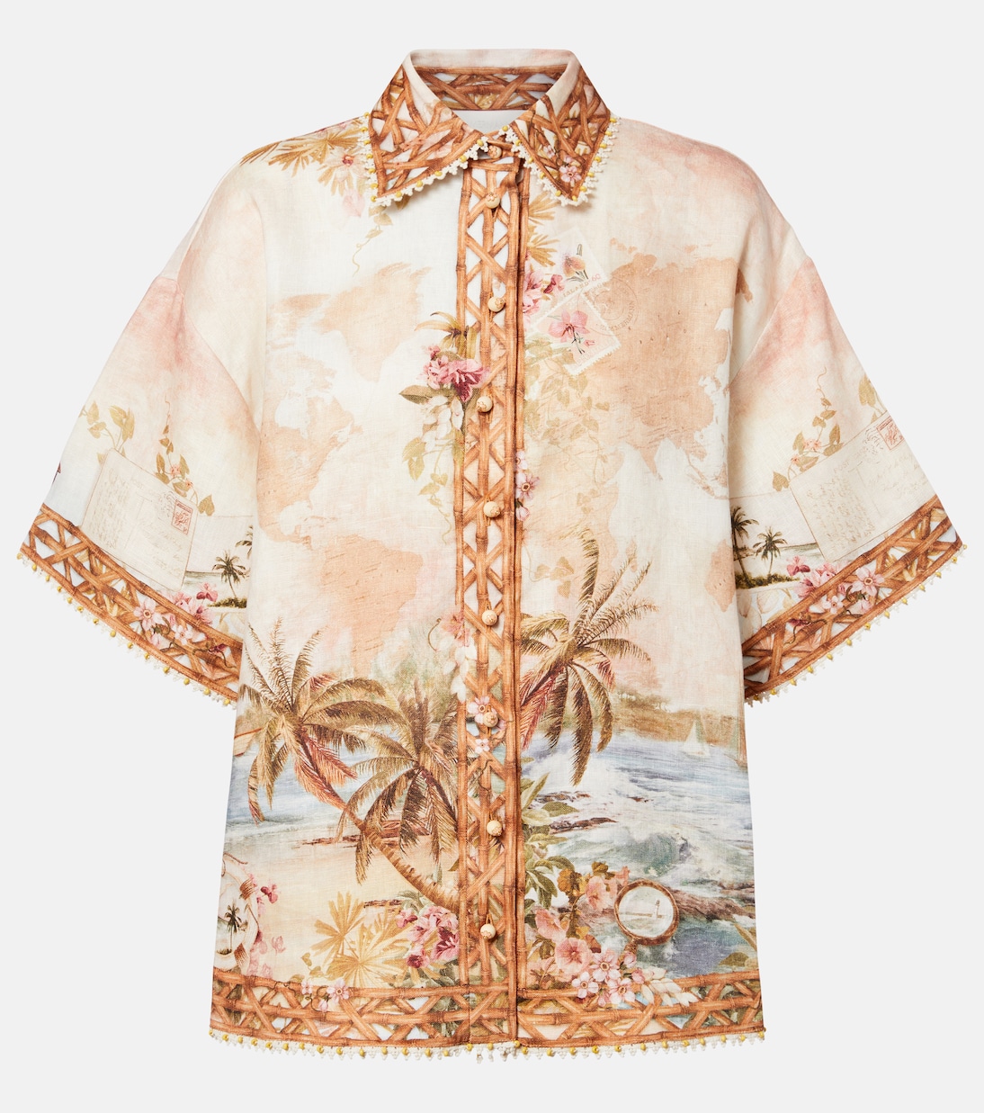 Camisa oversized Mahon de lino estampada | Zimmermann