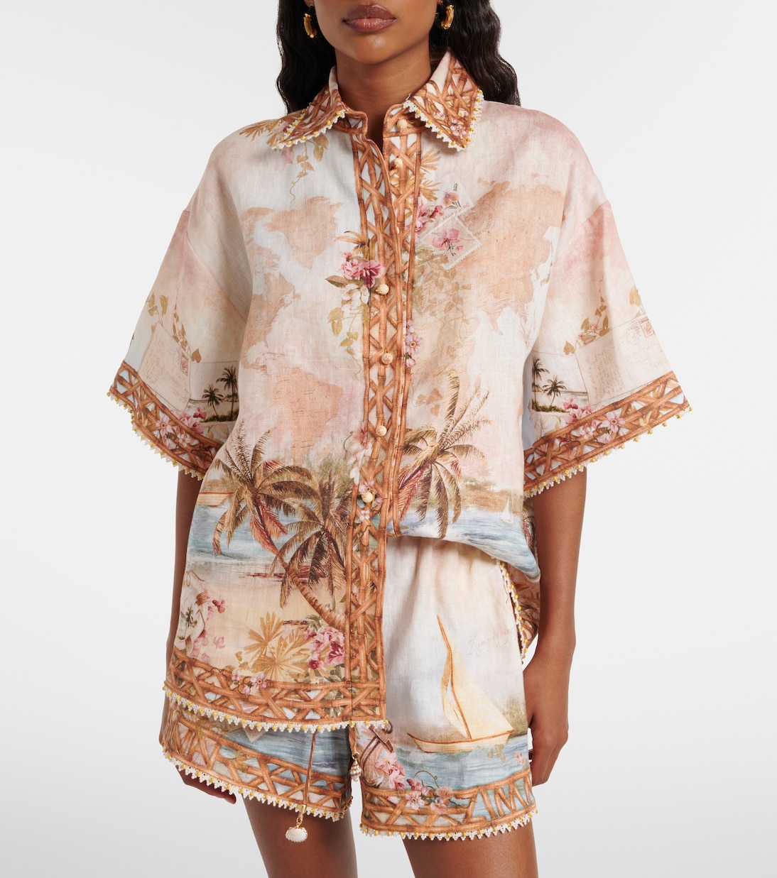 Camisa oversized Mahon de lino estampada | Zimmermann
