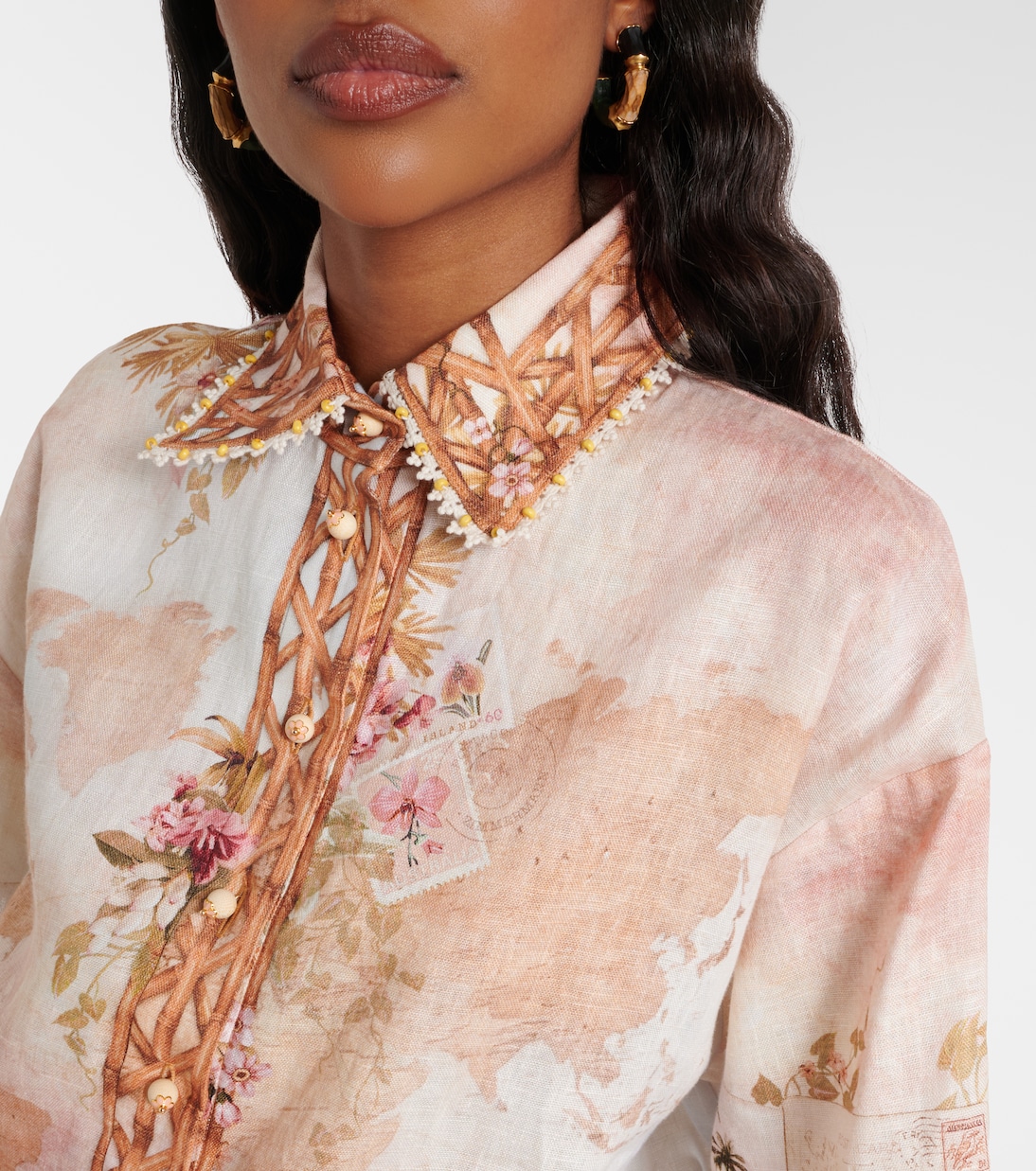 Camisa oversized Mahon de lino estampada | Zimmermann