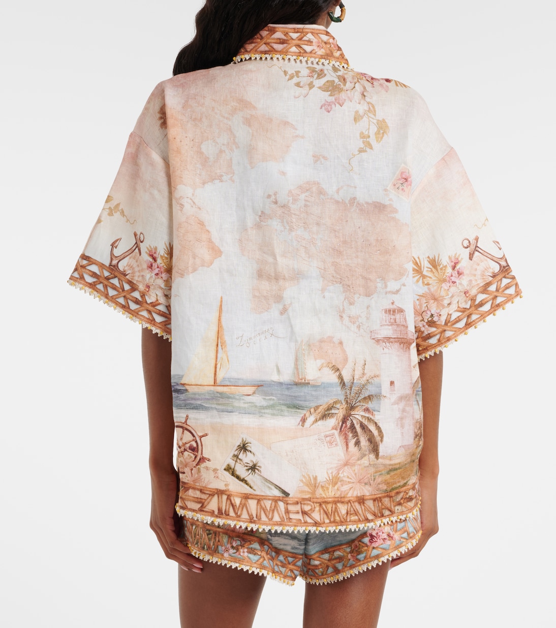 Camisa oversized Mahon de lino estampada | Zimmermann