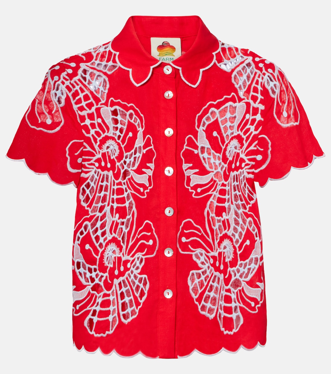 Poppy Flowers scalloped linen-blend shirt | Farm Rio