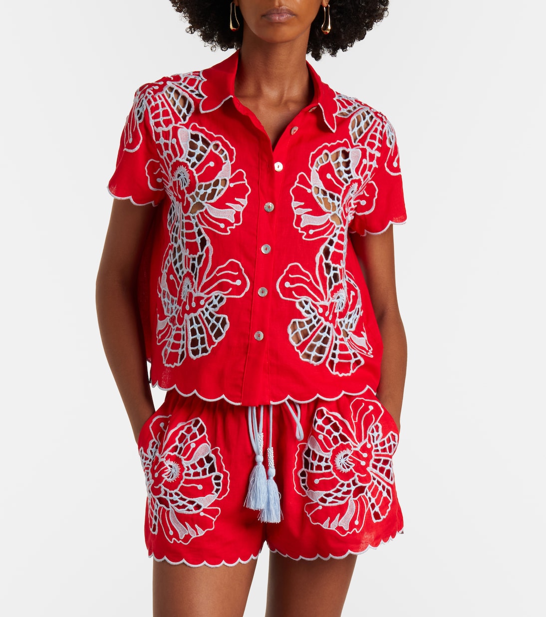 Poppy Flowers scalloped linen-blend shirt | Farm Rio