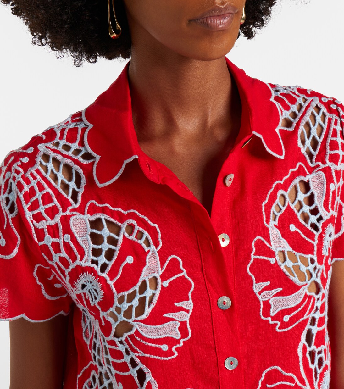 Poppy Flowers scalloped linen-blend shirt | Farm Rio