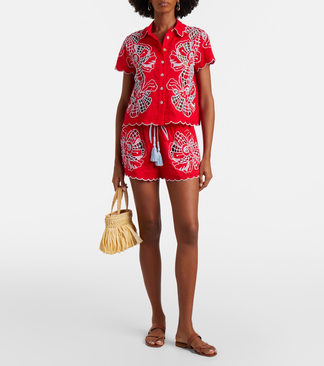 Poppy Flowers scalloped linen-blend shirt | Farm Rio