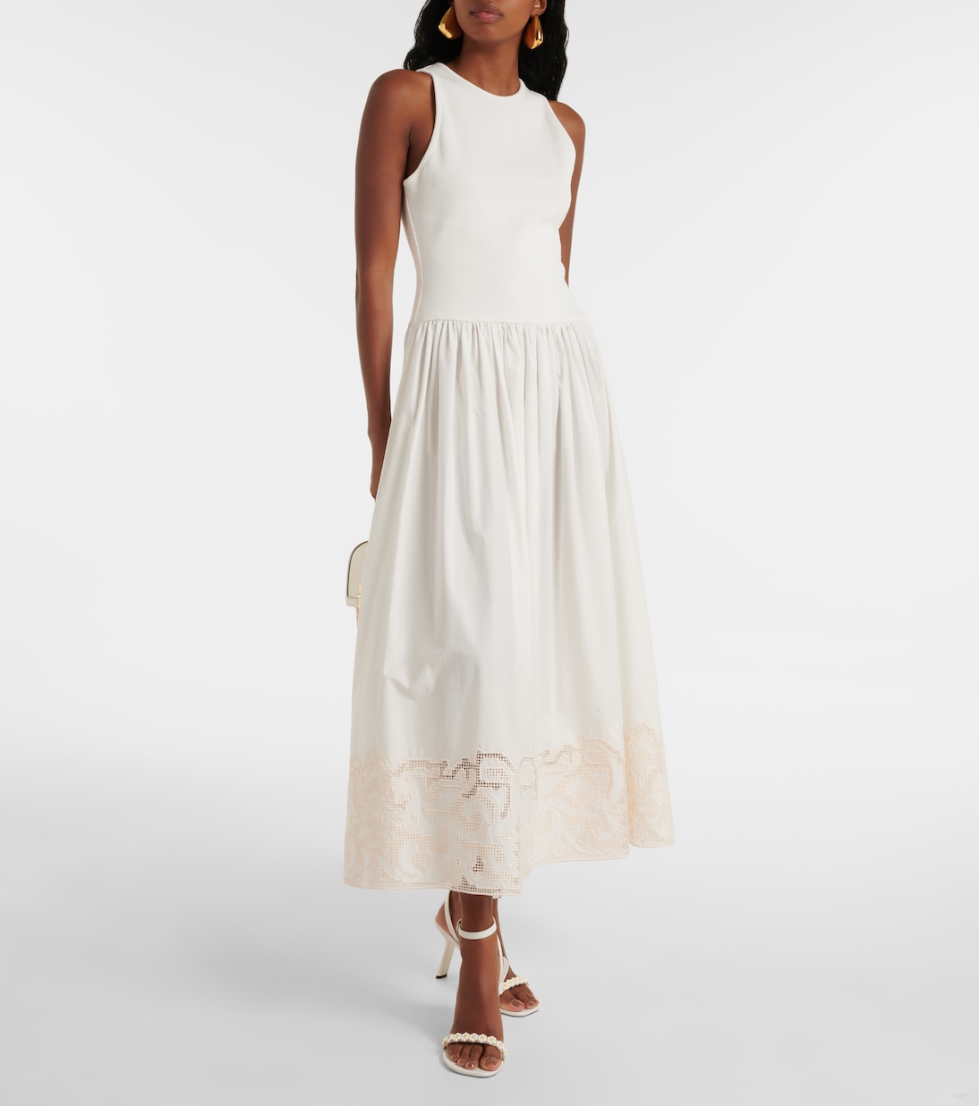 Robe midi Pegasus brodée en coton | Alémais