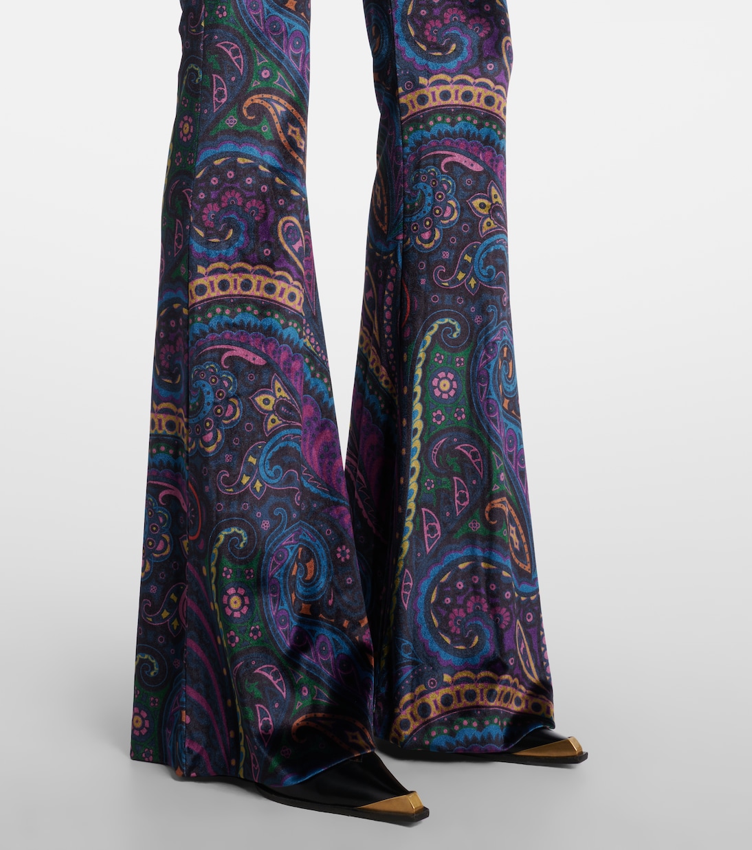 Pantalon évasé imprimé à taille haute en velours | Etro
