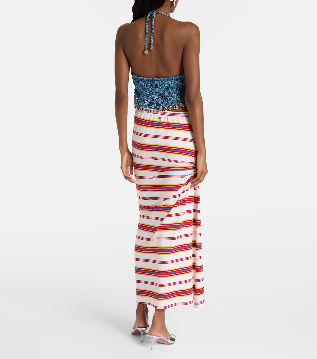 Gathered striped cotton-blend maxi skirt | Rabanne