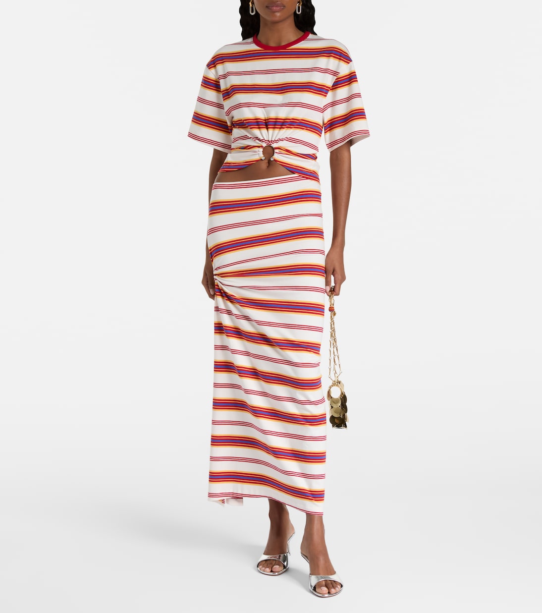 Gathered striped cotton-blend maxi skirt | Rabanne