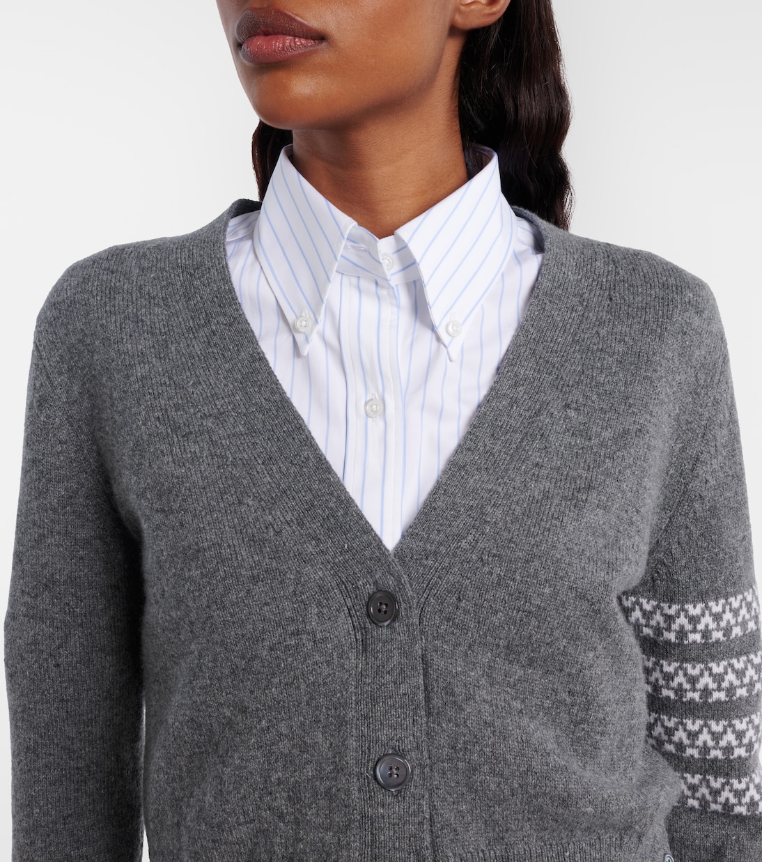 Cardigan 4-Bar en laine vierge intarsia | Thom Browne
