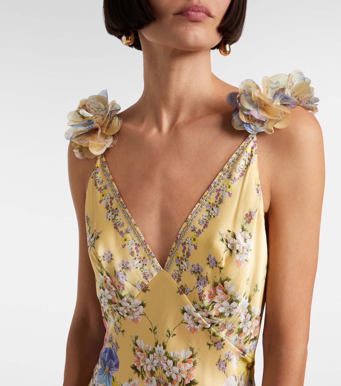 Embellished floral ruffled silk satin maxi dress | Camilla