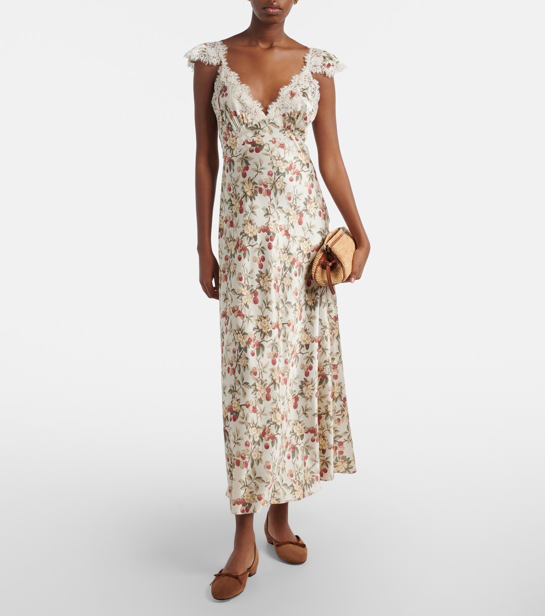 Fiona lace-trimmed silk midi dress | Dôen