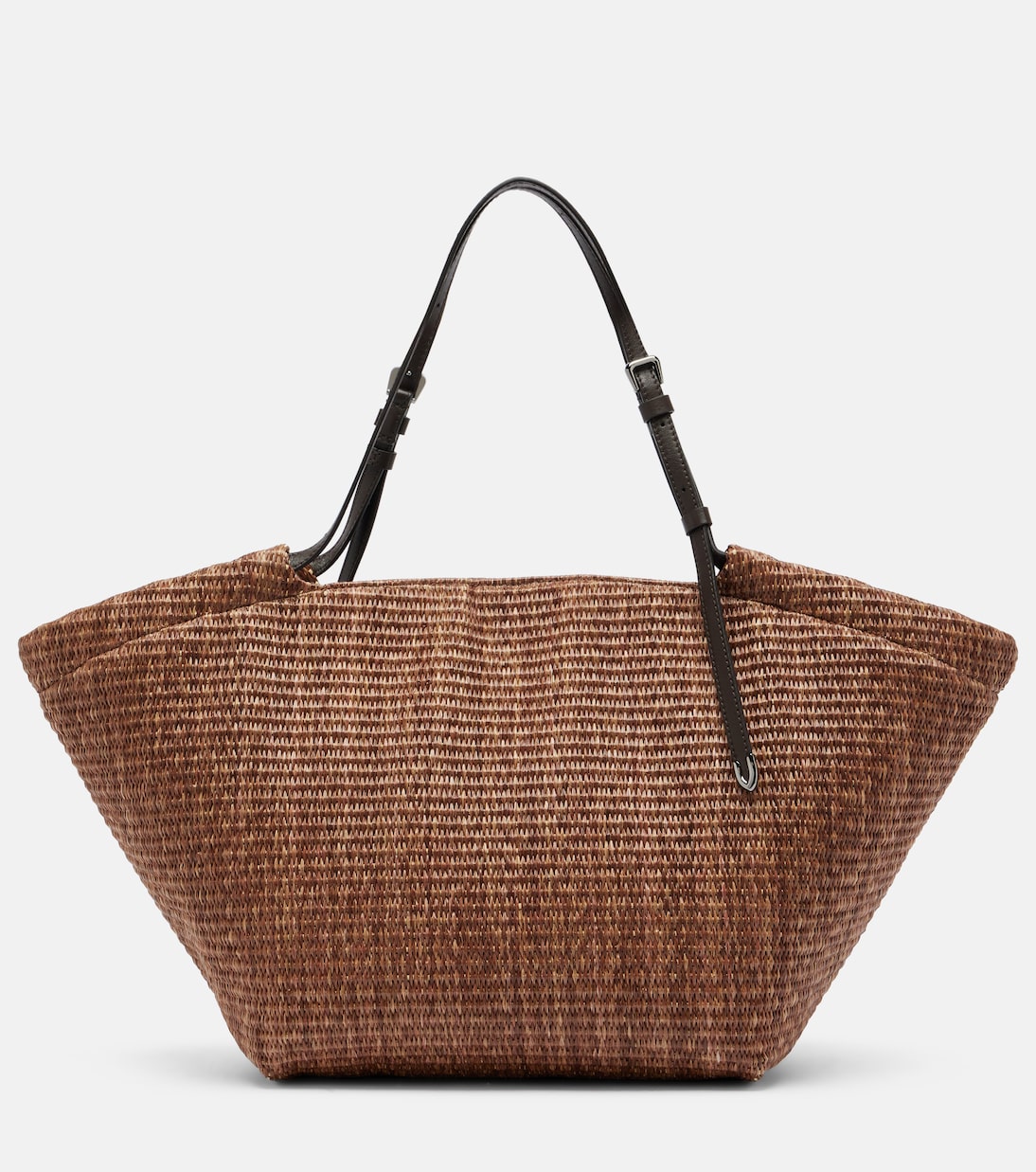 Large leather-trimmed raffia-effect tote bag | Brunello Cucinelli