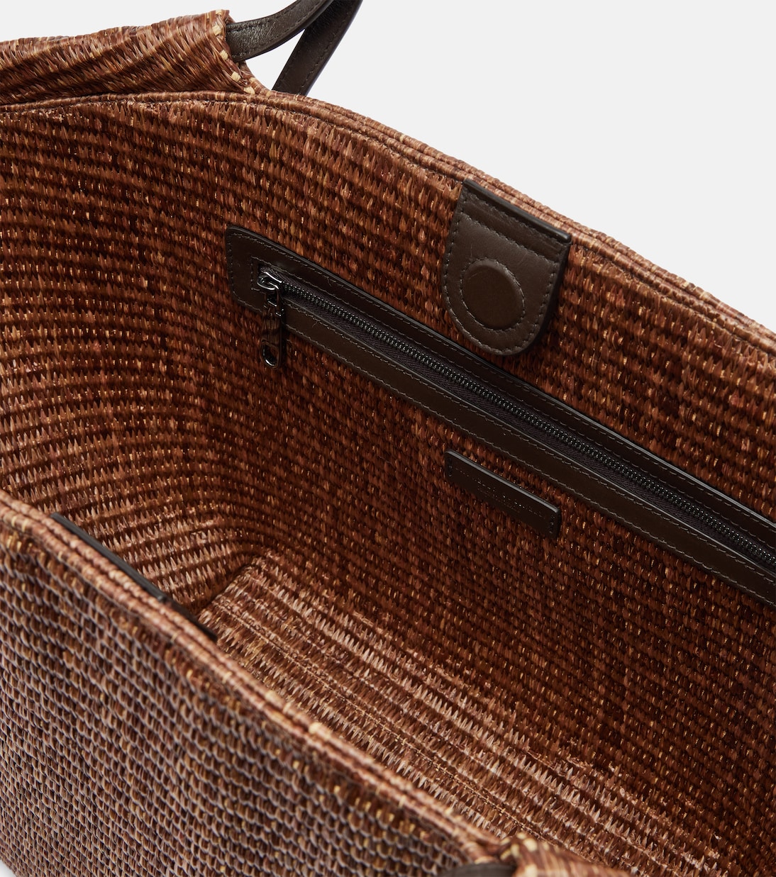 Large leather-trimmed raffia-effect tote bag | Brunello Cucinelli