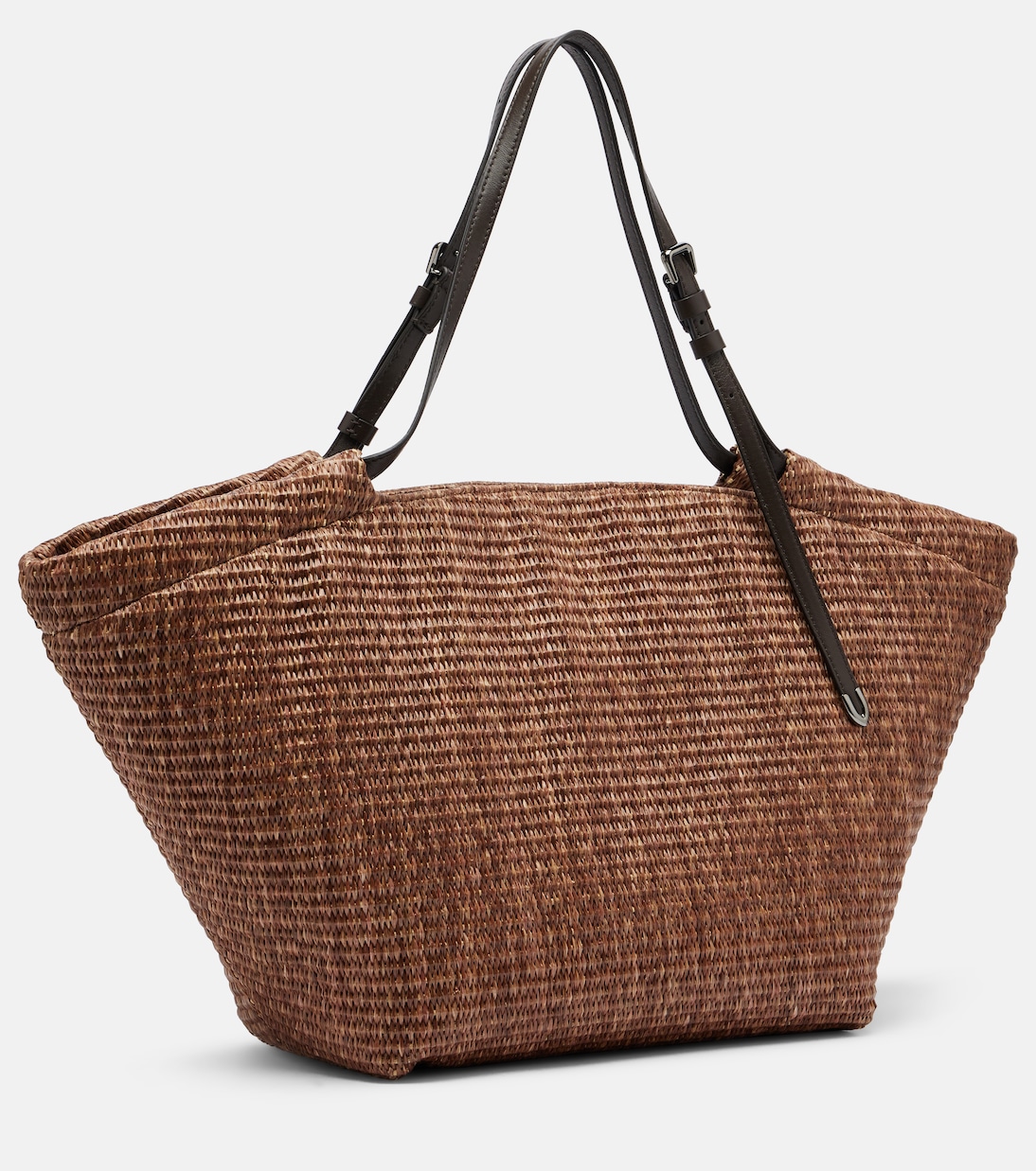 Large leather-trimmed raffia-effect tote bag | Brunello Cucinelli