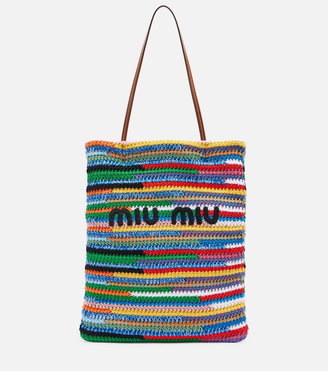 Leather-trimmed crochet tote bag | Miu Miu