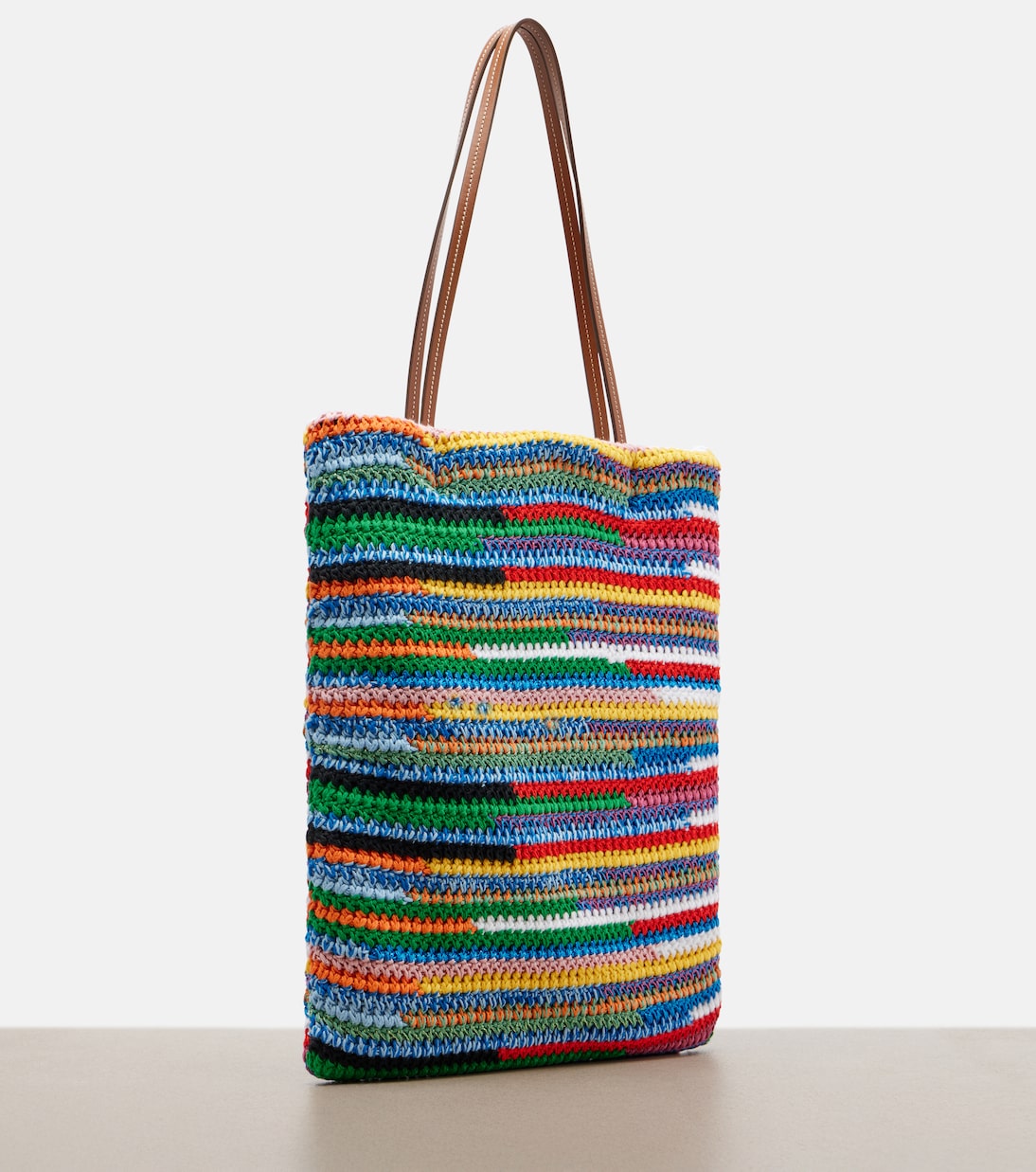 Leather-trimmed crochet tote bag | Miu Miu