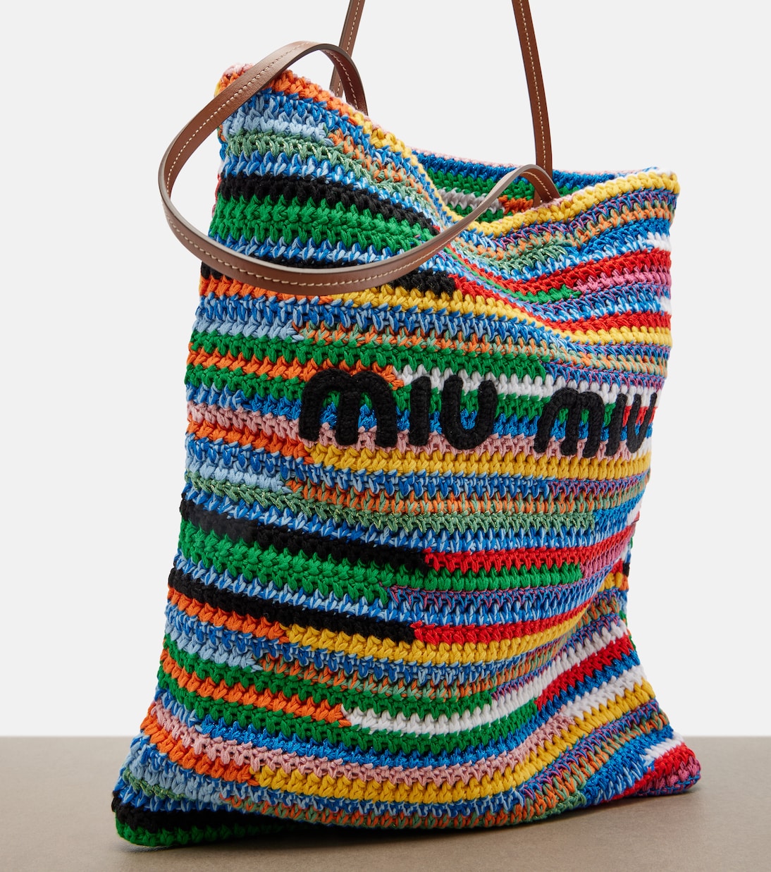 Leather-trimmed crochet tote bag | Miu Miu