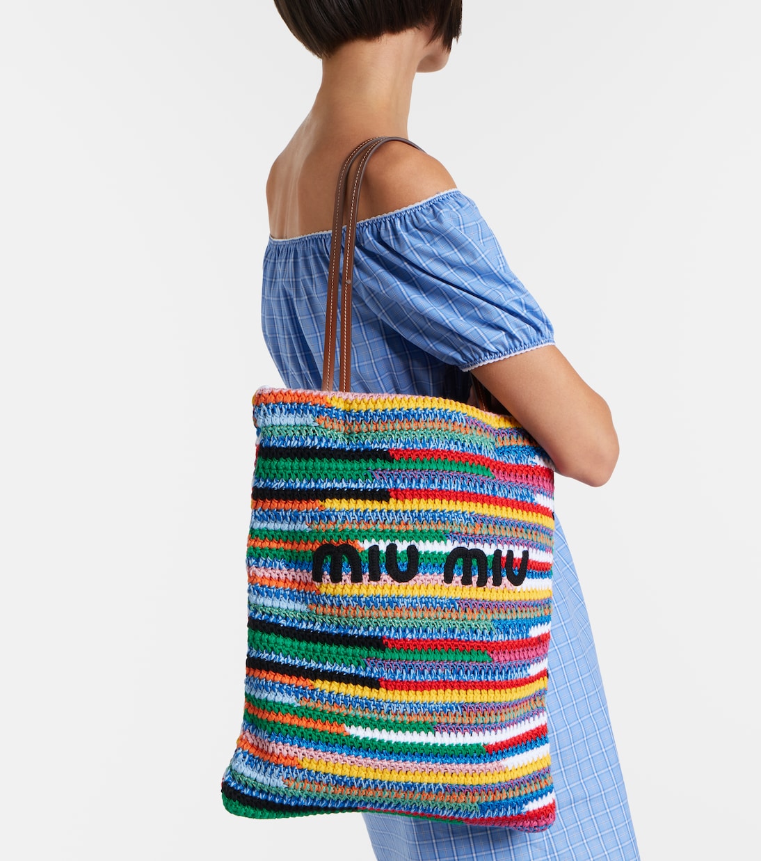 Leather-trimmed crochet tote bag | Miu Miu