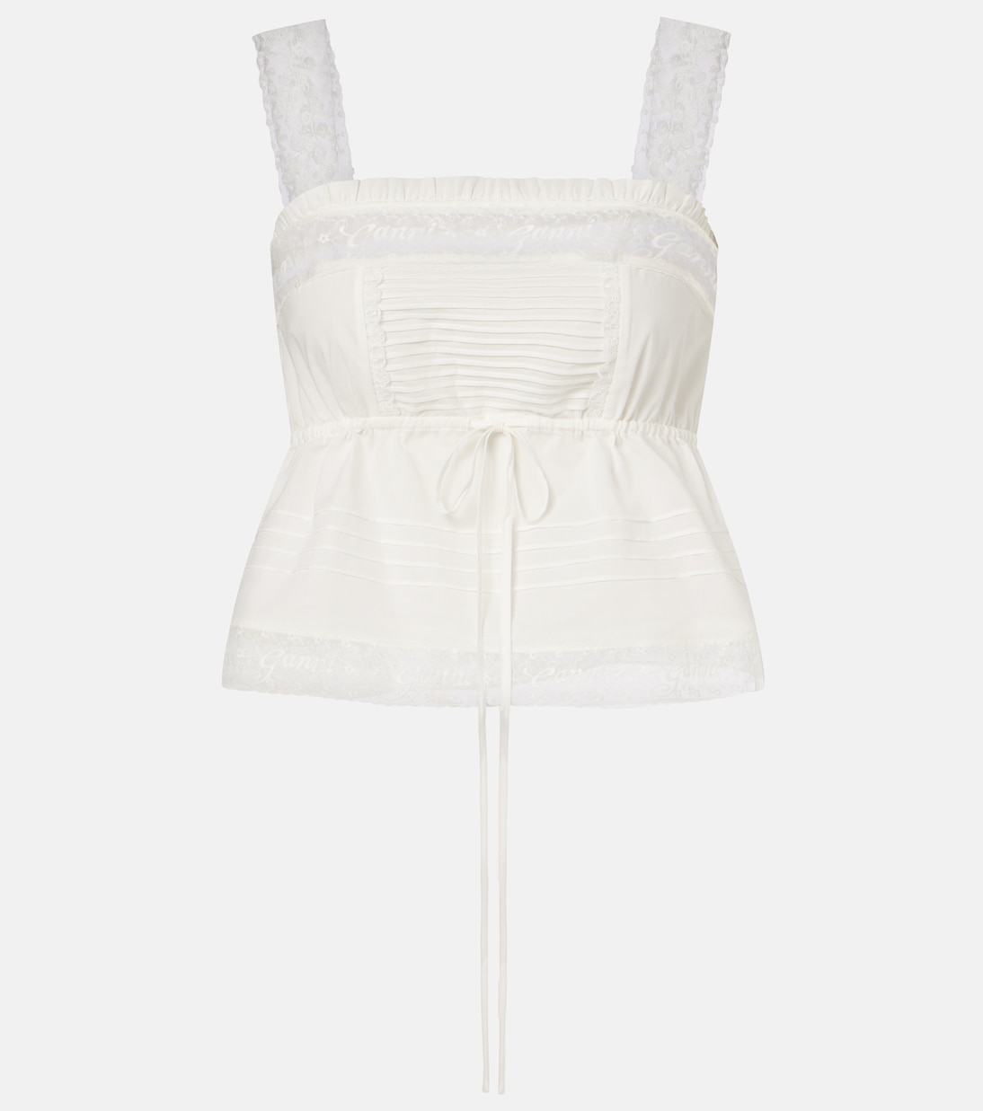 Lace-trimmed ruffled cotton crop top | Ganni