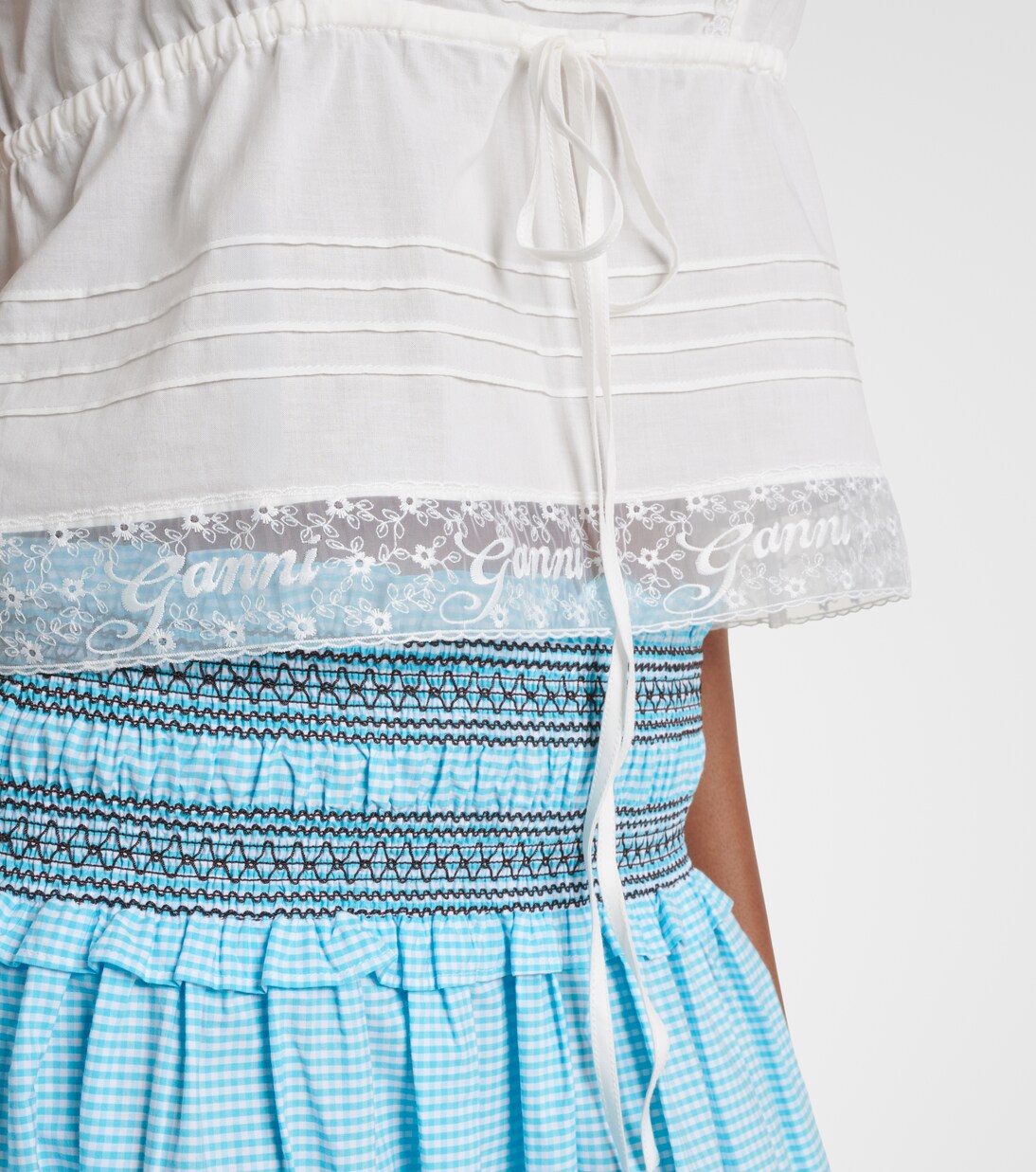 Lace-trimmed ruffled cotton crop top | Ganni