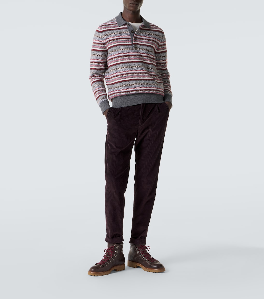Striped wool jacquard polo sweater | Eleventy