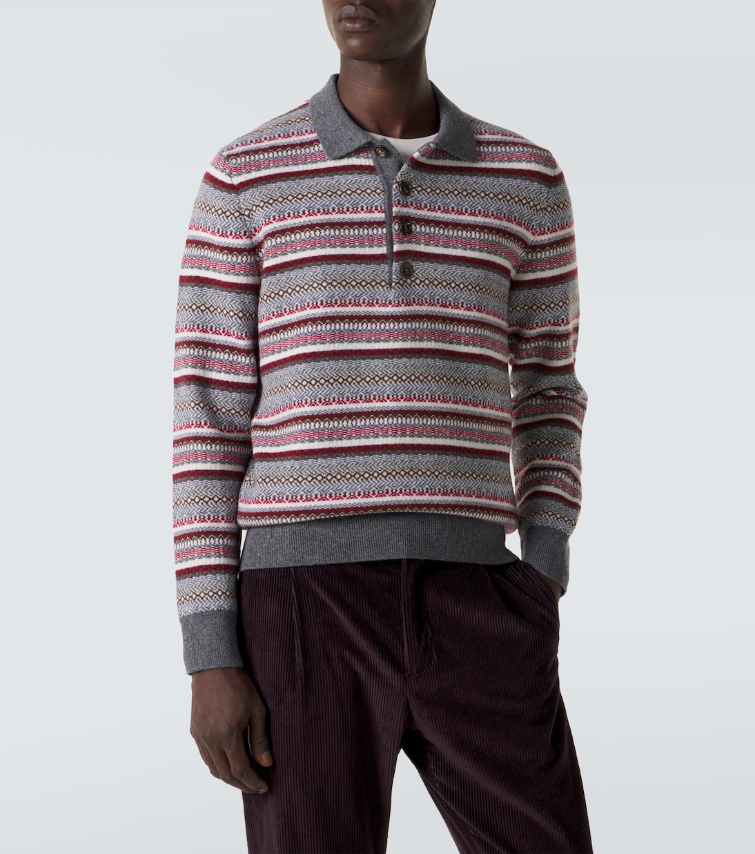 Striped wool jacquard polo sweater | Eleventy
